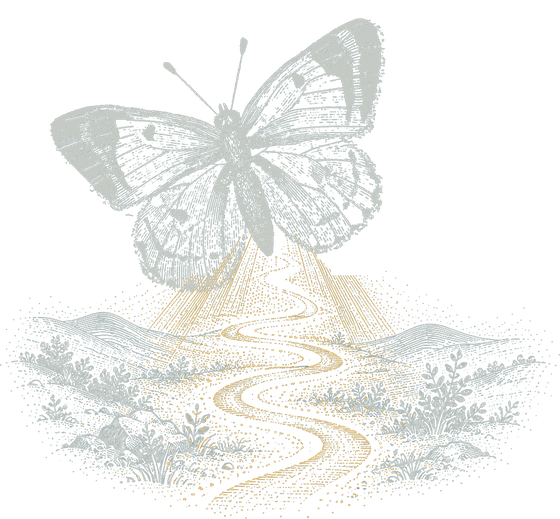 Minty the butterfly lighting a winding path